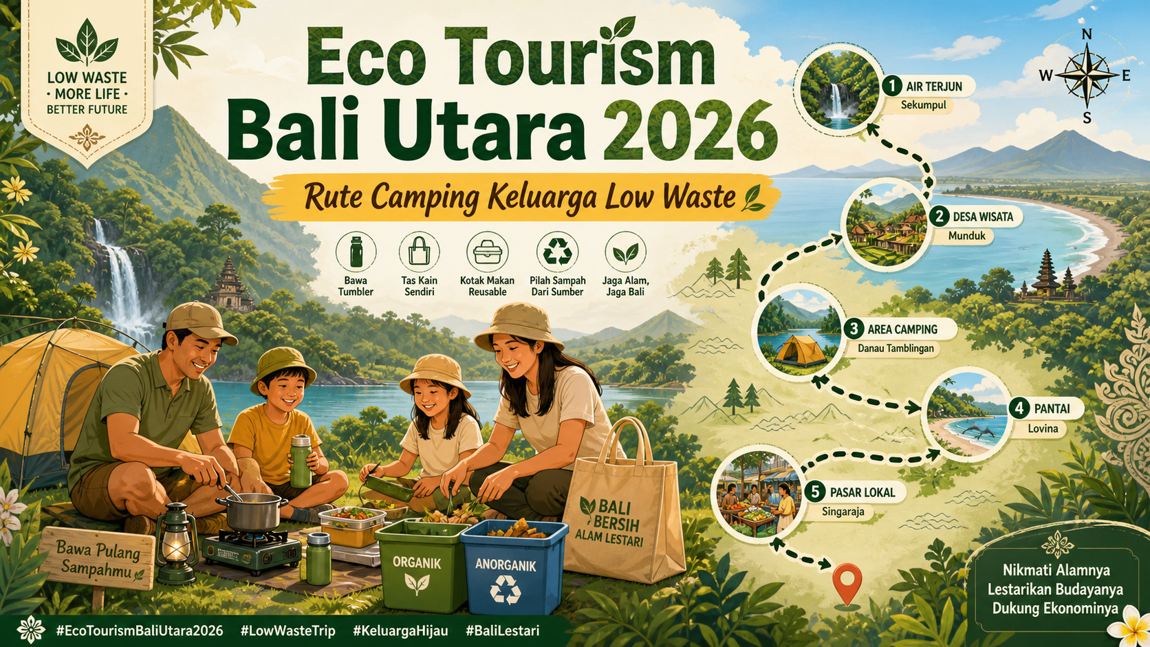 Eco Tourism Bali Utara 2026: Rute Camping Keluarga Low Waste - bali